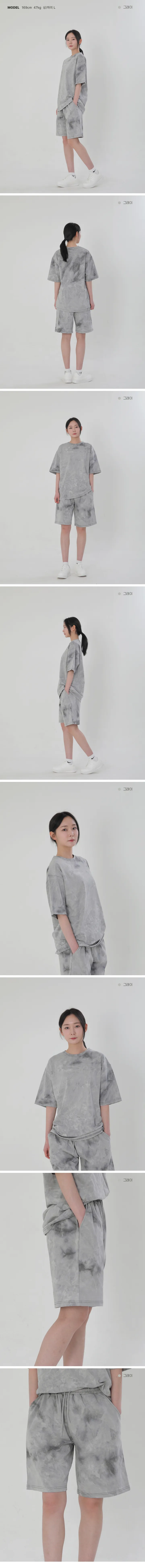 ⛱️여름바캉스준비😎 [단독] 타이다이 물나염 티셔츠 반바지 세트 여름 오버핏 반팔티 트레이닝 복 팬츠 상하의 셋업 휴양지 비치 바캉스 커플 룩 코디 상세 이미지 8