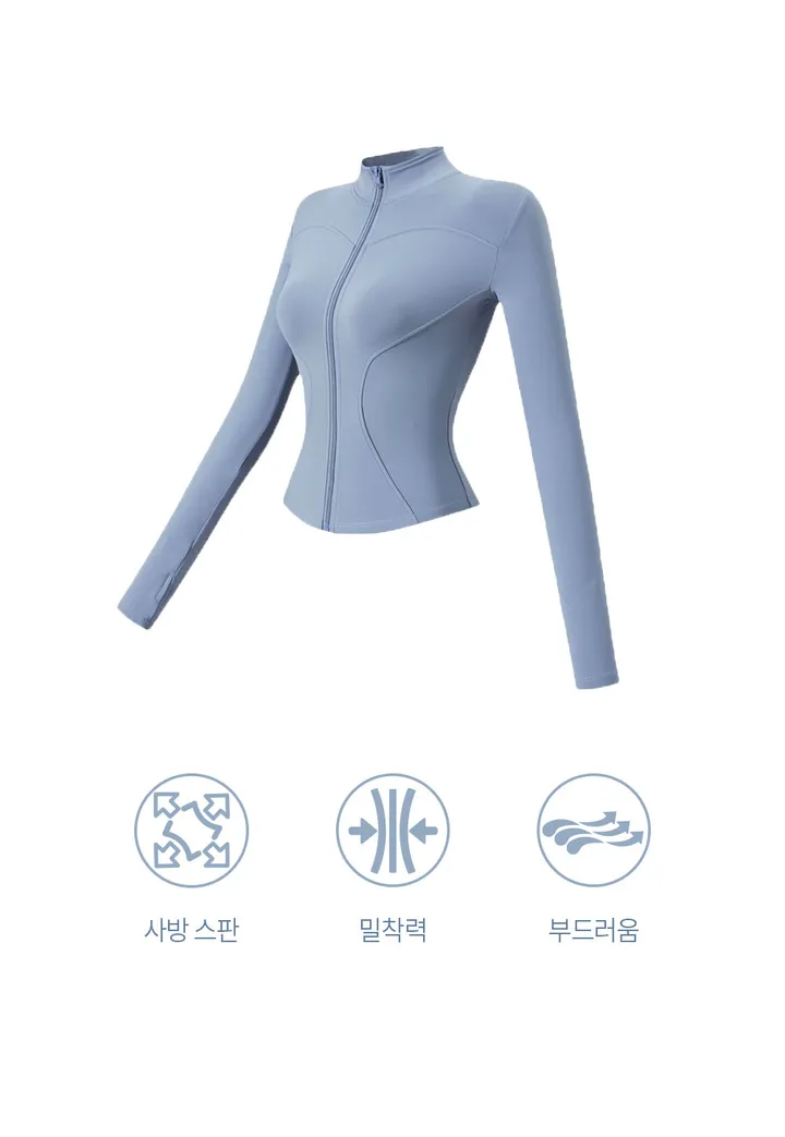 슬림라인 여성용 요가 집업 자켓 요가복상의 필라테스 운동복 슬림핏 체형커버 커버업 상세 이미지 3