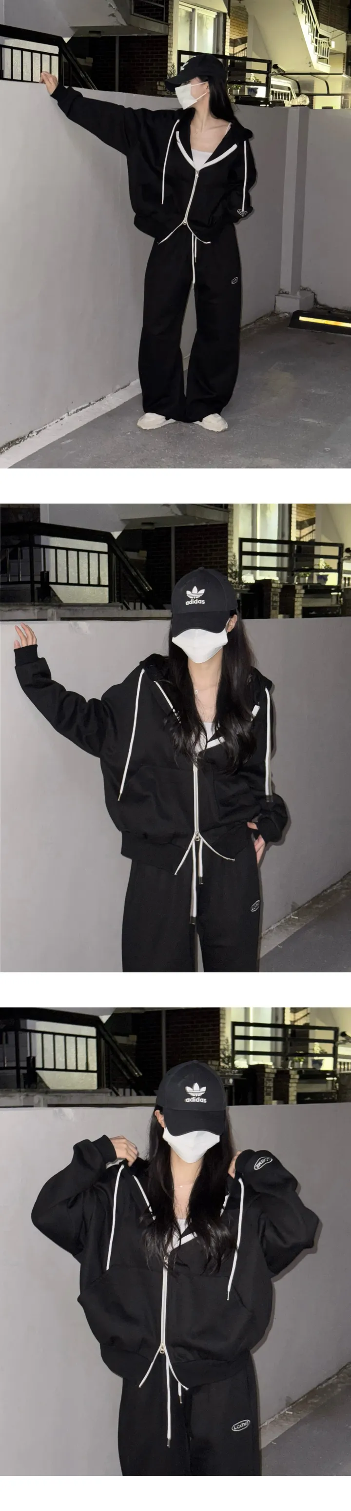 🔥기모 [ MADE: 브랜드퀄 ] 부분당일🚀 매일 오버핏 기모 트레이닝 세트 투피스 ( 자수 오버핏 투웨이 후드 집업 + 롱 와이드 루즈핏 스트링 조거 팬츠 ) 상세 이미지 15