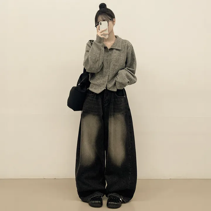 [보들보들🖤/귀여움] 아방핏 카라 스냅 단추 긴팔 세미크롭 벌룬가디건 상세 이미지 11