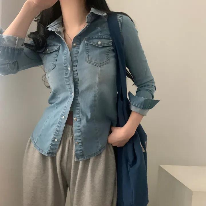 [S,M,L] 데님라인 슬림 워싱 똑딱이 데님 청자켓/셔츠남방 - 3color 상세 이미지 24