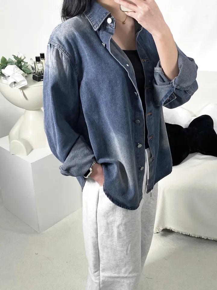 [S,M] 데님 워싱 루즈핏 셔츠+반바지 set 상세 이미지 18
