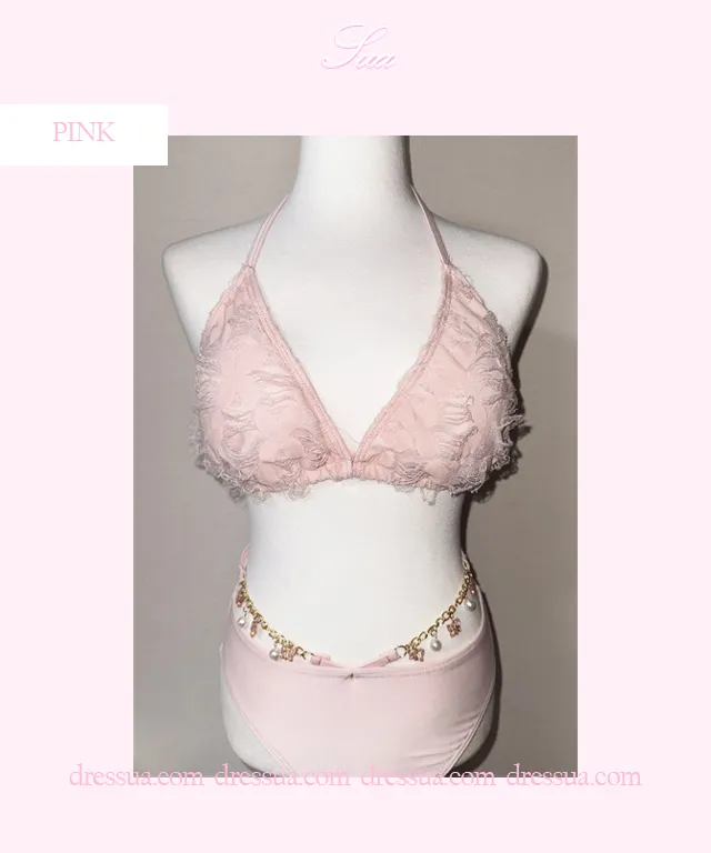 당일출고 [블링 홀터비키니/4COLOR] 고퀄* 레이스 비즈 끈 홀터넥 비키니 수영복 상세 이미지 14