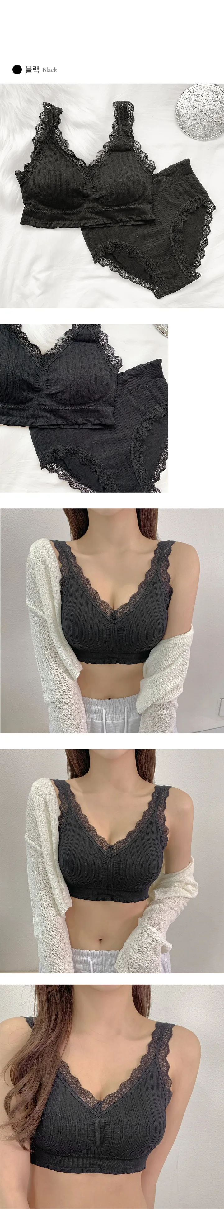 A컵에서 C컵으로! (44~88사이즈) 뽕브라 볼륨업 셔링 레이스 스트랩 노와이어 빅사이즈 이너 브라렛 브라탑 팬티 속옷세트 상세 이미지 14
