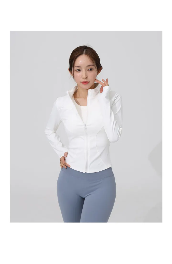 슬림라인 여성용 요가 집업 자켓 요가복상의 필라테스 운동복 슬림핏 체형커버 커버업 상세 이미지 12