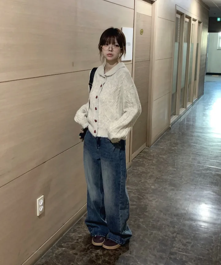 [MD추천✨러블리] 우토 하트 단추 카라 배색 니트 가디건 봄 가을 / 니트가디건 가디건 봄가디건 아우터 바람막이 청자켓 뮤잉 상세 이미지 26