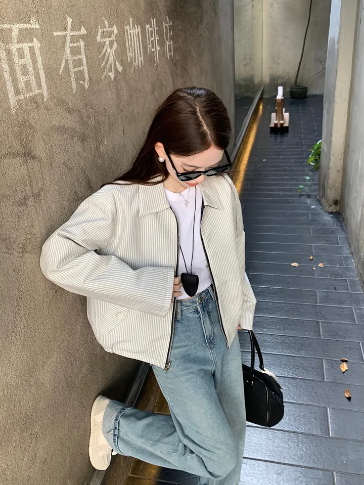 [봄신상💗/휘뚜루템]마브 리버시블 스트라이프 카라넥 집업 점퍼 자켓 상세 이미지 6