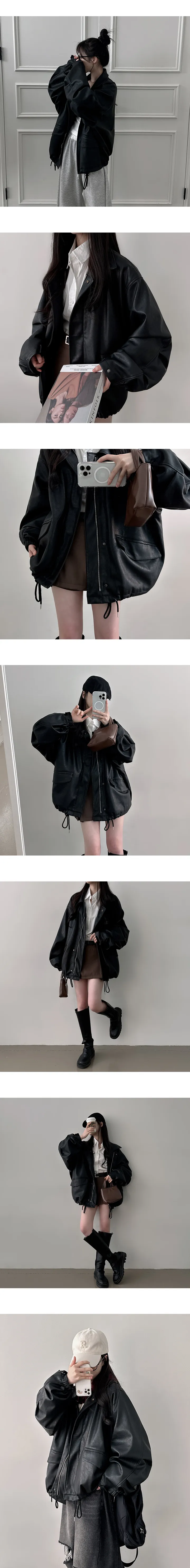 [핏보장/백화점급] 캐너 오버핏 카라 히든 레더 자켓 상세 이미지 21