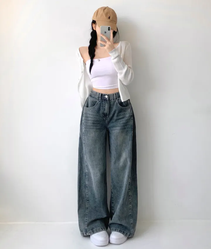 [3기장/밑단비조] 테루 3기장 빈티지 워싱 사이드 핀턱 밑단 비조 스냅 와이드 조거 데님 팬츠 청바지 키작녀 키큰녀 빅사이즈  간절기 사계절팬츠 상세 이미지 13