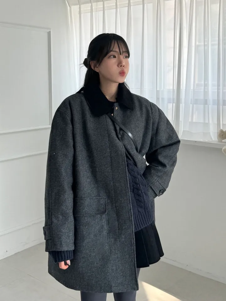 [겨울코트🖤/연말룩✨] 헤링본 울 누빔 코트 상세 이미지 8