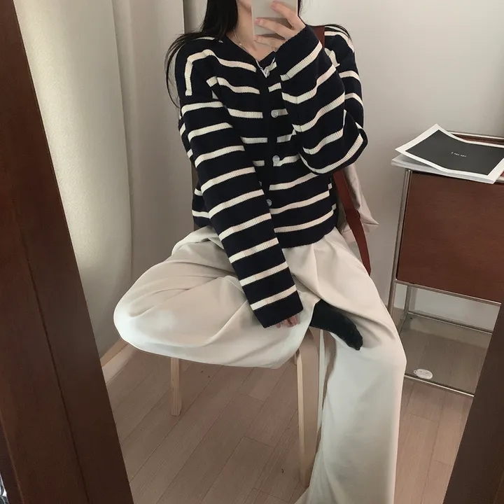 [데일리/꾸안꾸*.*] 파이 스트라이프 단가라 자켓 가디건 상세 이미지 28