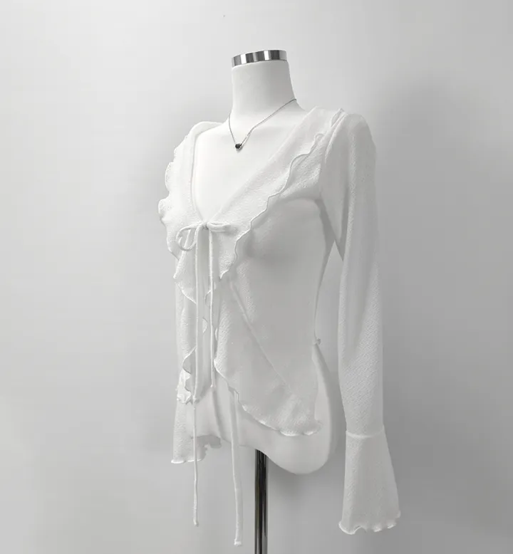 ruffle ribbon lace cardigan 러플 리본 레이스 가디건 (봄가디건, 러블리, 프릴, 니트가디건, 슬림핏, 여리여리) 상세 이미지 30