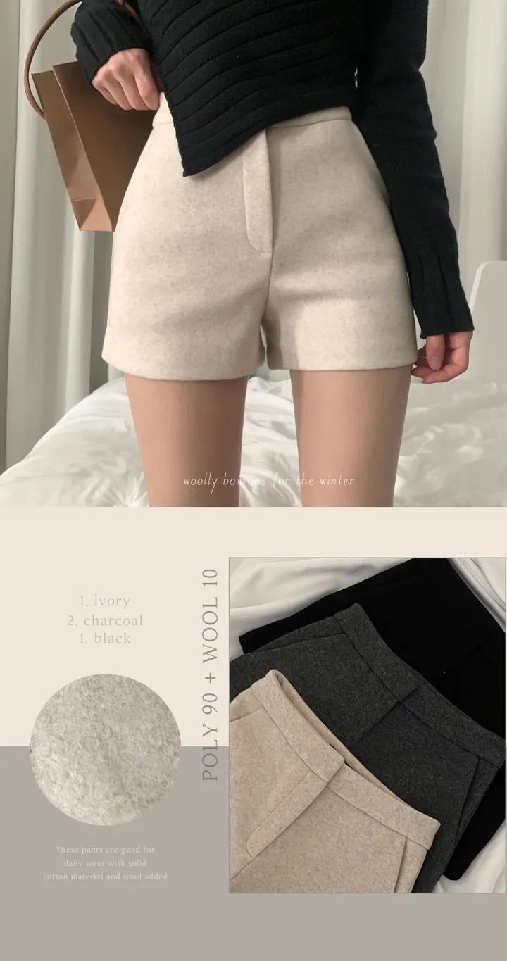 [말라핏/울함유!] 도톰따뜻 모직 숏팬츠,슬랙스 - 3color 상세 이미지 2