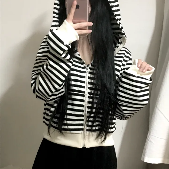 cat devil stripes hood zip up 고양이 뿔 스트라이프 후드집업 상세 이미지 4