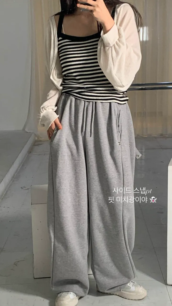 [기모/쭈리2ver]*핏보장* 조거가능/오버 쭈리 사이드 스냅 버튼 절개 밴딩 와이드 팬츠 3colors 상세 이미지 1