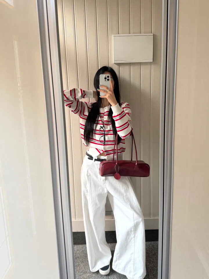 [당일❤/주문폭주] 로라 배색 단가라 펜던트 니트 가디건 3color 스트라이프가디건 단가라가디건 팬던트 상세 이미지 13