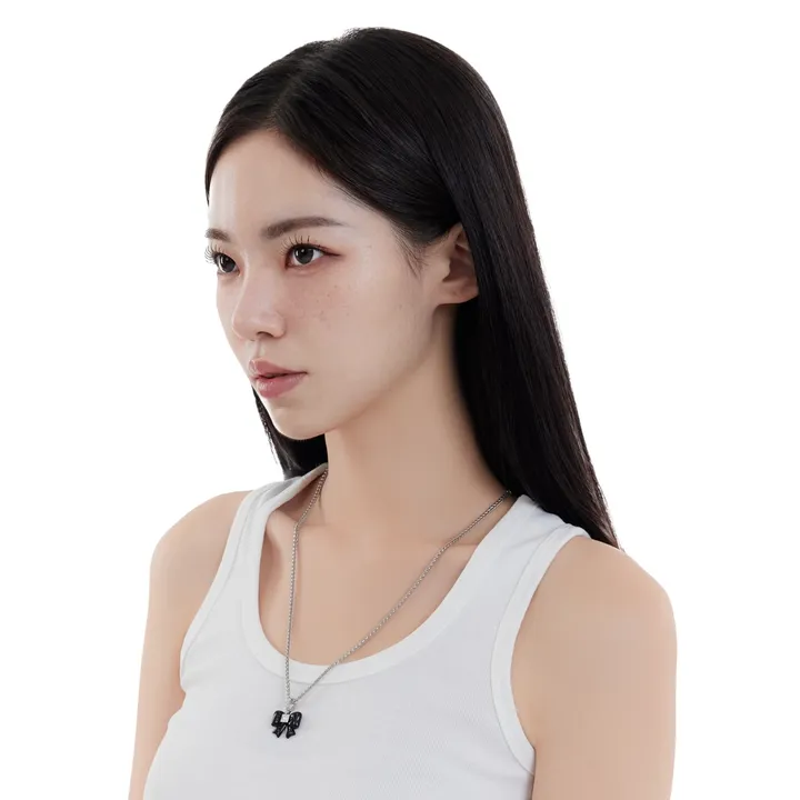 [신상할인]큐빅 블랙 실버 리본 목걸이 상세 이미지 10