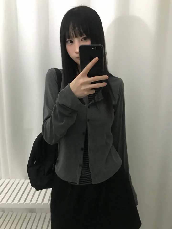 :일체형: 도즈 스트라이프 레이어드 라운드넥 여리핏 긴팔 가디건 티셔츠 (2color) 상세 이미지 3