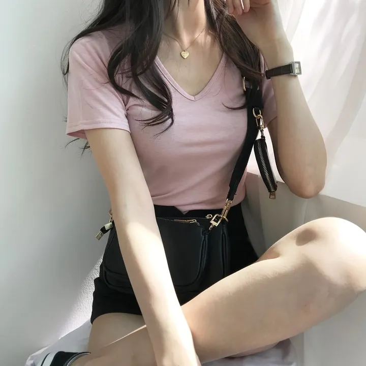 [퀄보장] *오늘출발* 부드러운 크림, 브이넥 무지반팔티 (쫀득핏 슬림 기본 반팔 티셔츠/이너티/기본티/무지티/레이어드티) 상세 이미지 30