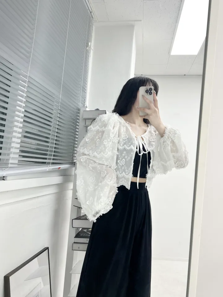 [빠른O/공주보장🦋어깨패드O] 나비 펀칭 빅퍼프 블라우스 볼레로 가디건 레이스가디건 커버업가디건 비치가디건 레이어드가디건 크롭가디건 리본가디건 여름 상세 이미지 8
