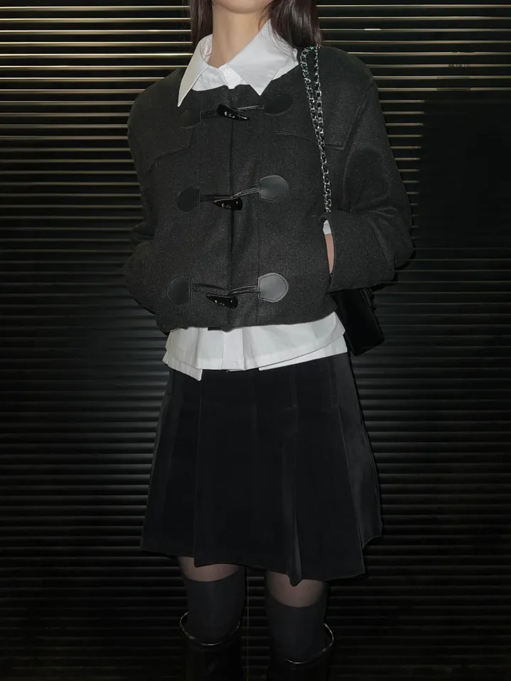 [24재입고] 윈터 더플 코트 크롭 자켓 (Black) 상세 이미지 21