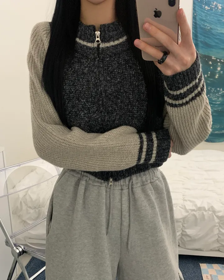 bori two way raglan crop Knit zip-up (3color) 상세 이미지 9