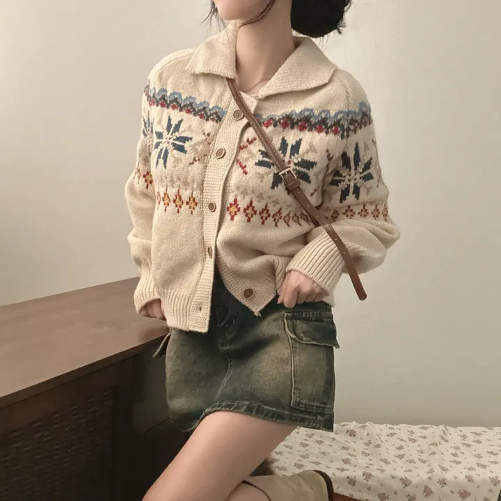 [실물대박,왕도톰~!] 눈꽃 자카드 카라넥 루즈핏 니트 가디건 2color 상세 이미지 7