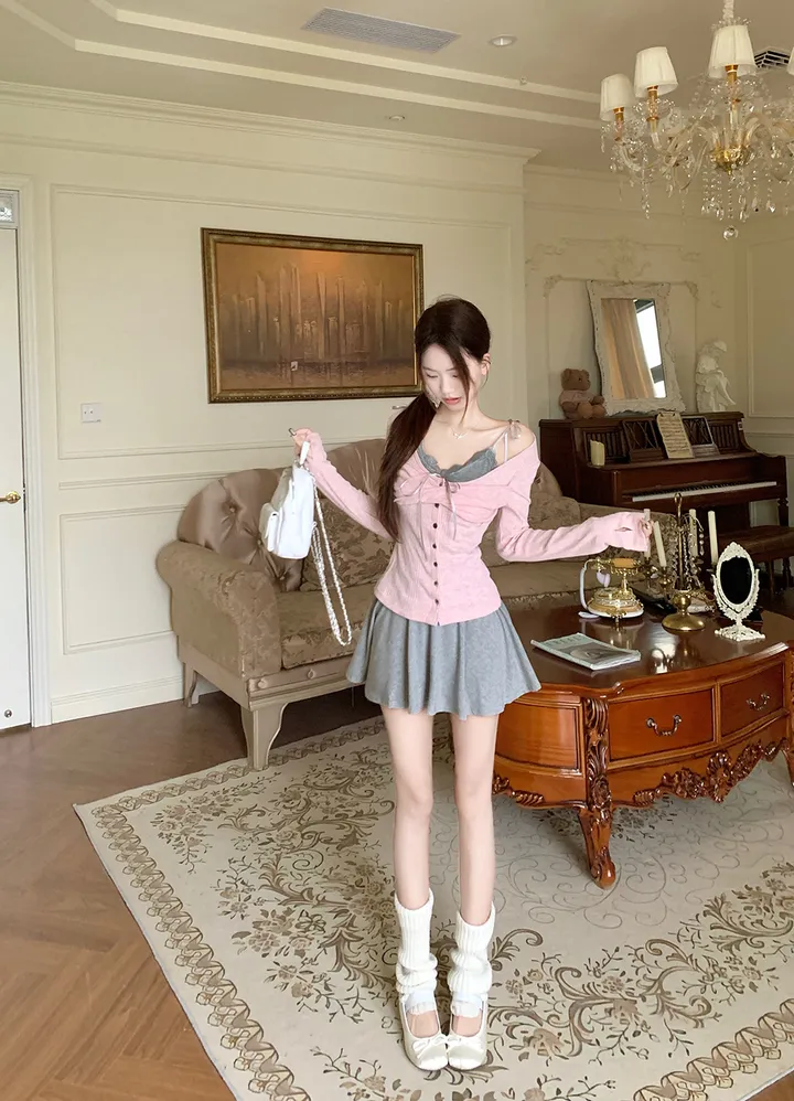 [발레코어 쓰리피스 러블리 페미닌룩] 로안 3pcs 레이어드 나시+가디건+스커트 쓰리피스 세트 상세 이미지 20