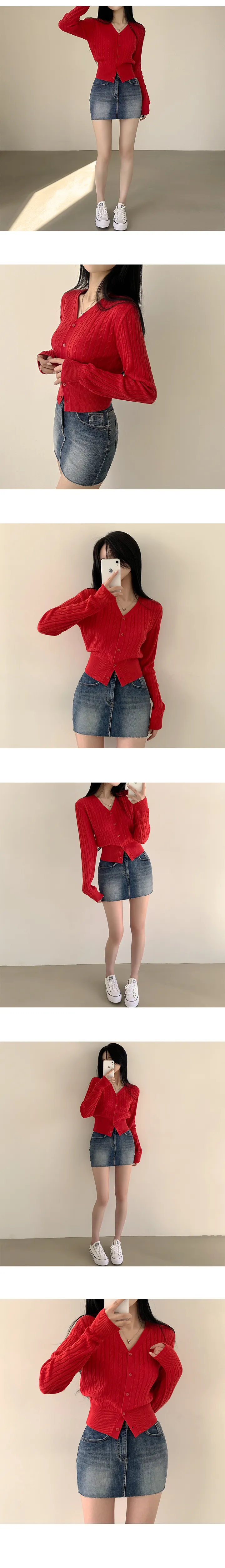 [손등덮는/여리여리~] 말라보이는, 꽈배기 브이넥 크롭 긴팔 니트가디건 (6color) 상세 이미지 6