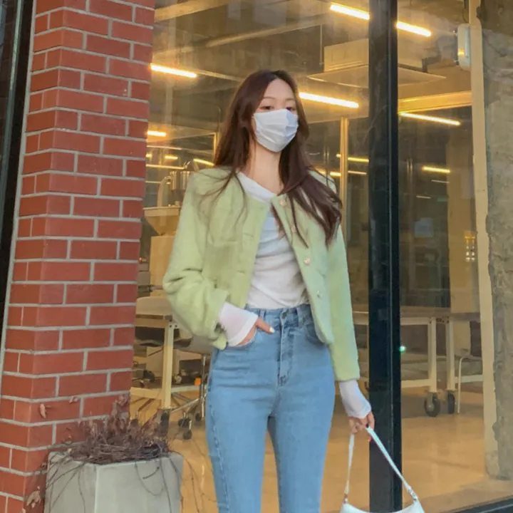 [2천장돌파‍🔥누빔선택!!] 앙고라 트위드 국내 펄 콕콕 퍼 겨울 트위드 자켓 노카라 포켓 간절기 하객룩 크롭 숏자켓 그린 소라 아이보리 핑크 상세 이미지 71
