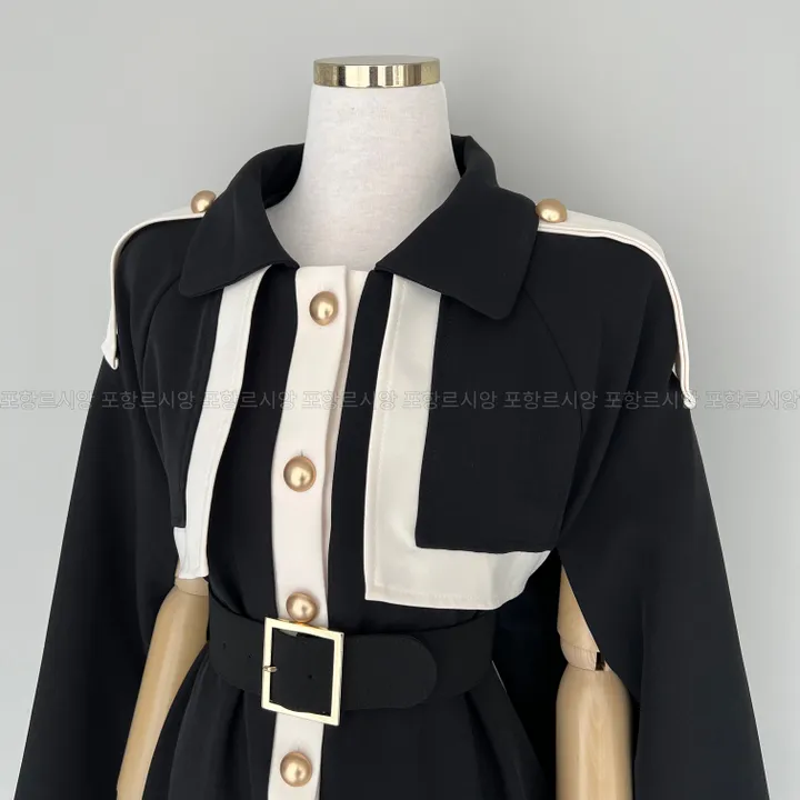 [르시앙]금장 벨트 세트 배색 케이프 망토 자켓 숏 코트     /원피스아님!!!/속에옷필수!!!/겉옷입니다!!!/ 상세 이미지 6