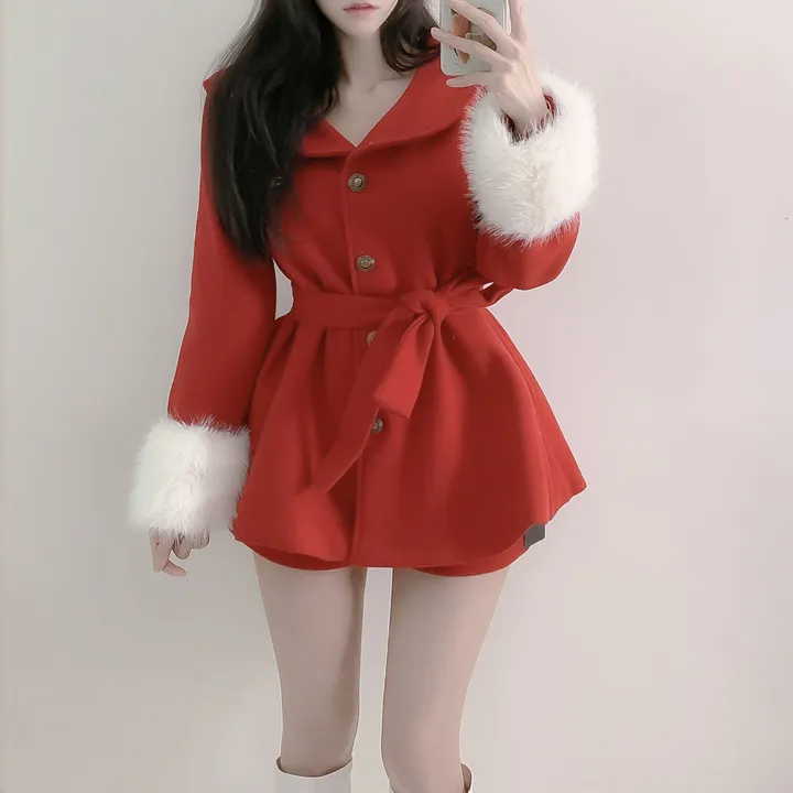 [초고퀄]소매퍼 안감누빔  하프 모직코트 반바지 투피스 세트 상세 이미지 12