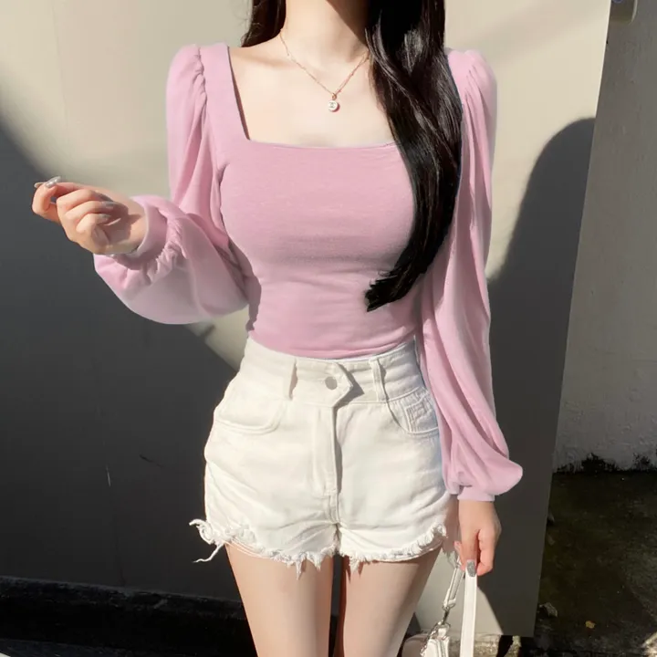 [내가 찾던 그 핏!/ -3kg보장] 4컬러 증명사진룩 군살쏙 셔링 스퀘어넥 퍼프 벌룬 긴팔 티셔츠 가을히트 청순 여리 쫀쫀 기본 베이직 이너티 상세 이미지 20