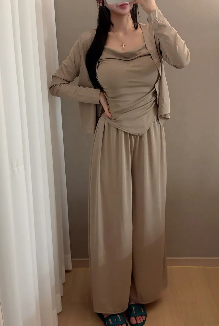 [찰랑🌊시원한소재/빠른출고]❤️3set가격❤️여신 여리 찰랑 드레이프 셔링 나시 가디건 핀턱팬츠 set 여리룩 조식룩 해변룩 마실룩 상세 이미지 10