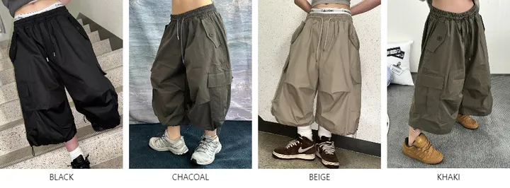 ★BEIGE 4/25 출고예정★[UNISEX]더블 포켓 커버 포인트 유니크 핀턱 카고 코튼 루즈 스트링 버뮤다 하프 팬츠(4color) 상세 이미지 2