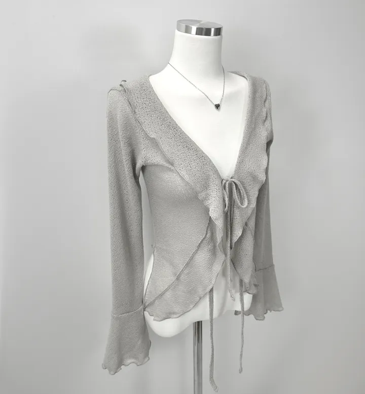ruffle ribbon lace cardigan 러플 리본 레이스 가디건 (봄가디건, 러블리, 프릴, 니트가디건, 슬림핏, 여리여리) 상세 이미지 39