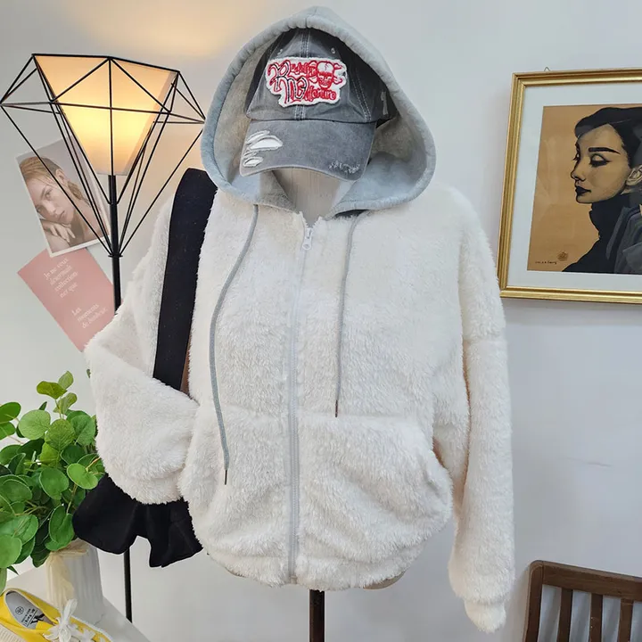 포그니 양털 숏 후리스 후드 집업 상세 이미지 4