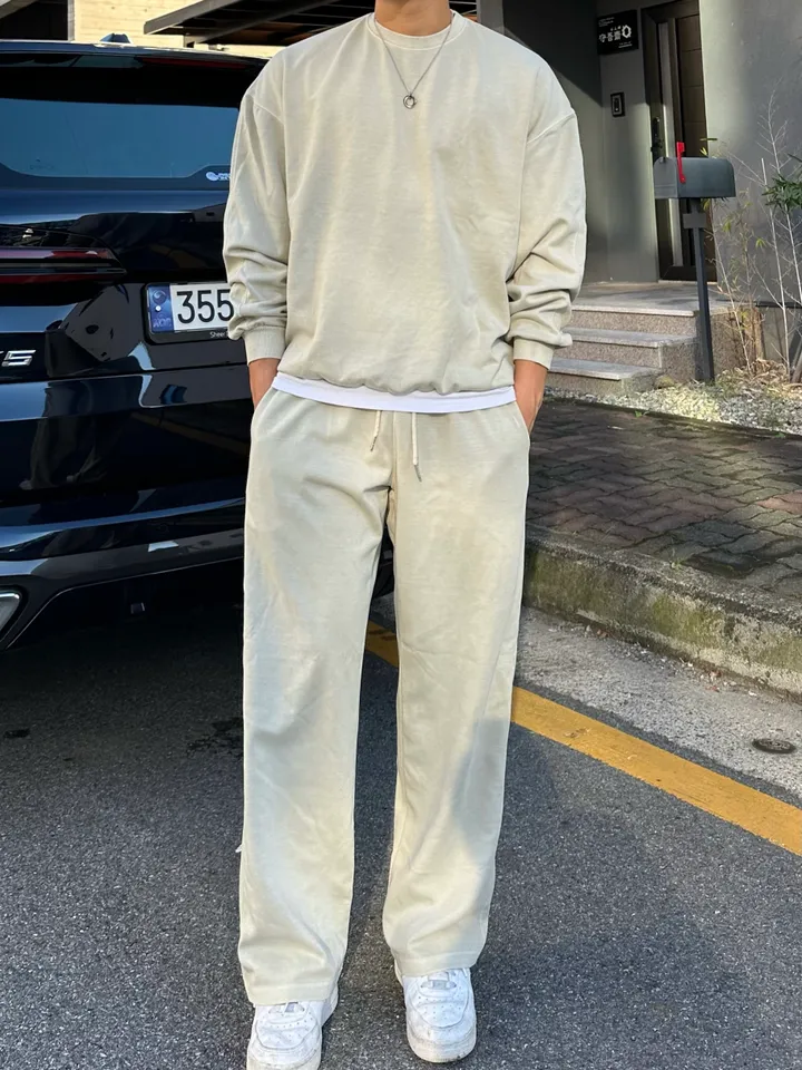 크롭~4XL/ 피그먼트 맨투맨 커플 트레이닝 세트 크롭 오버핏 남녀공용 팬츠 긴바지 겨울 봄 가을 커플룩 커플 시밀러룩 꾸안꾸 투피스 셋업 스트릿 남자 코디 데이트 빅사이즈 코마 상세 이미지 45