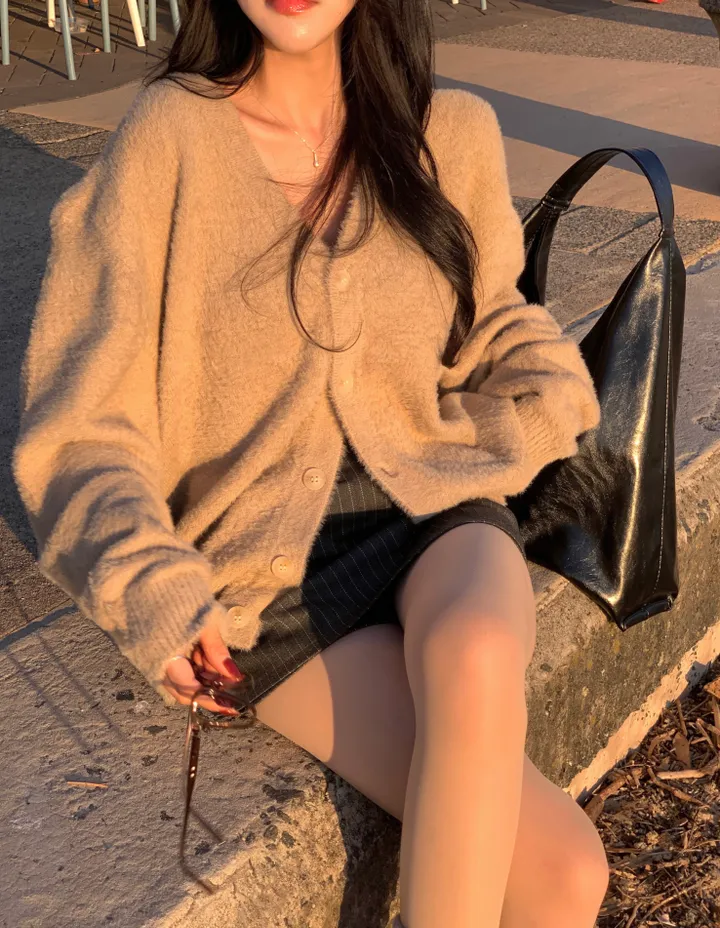 *극세사 이불속 느낌[변형,털빠짐x/색감보장] 유니섹스 앙고라 모헤어 브이넥 루즈핏 니트가디건-12col 상세 이미지 22