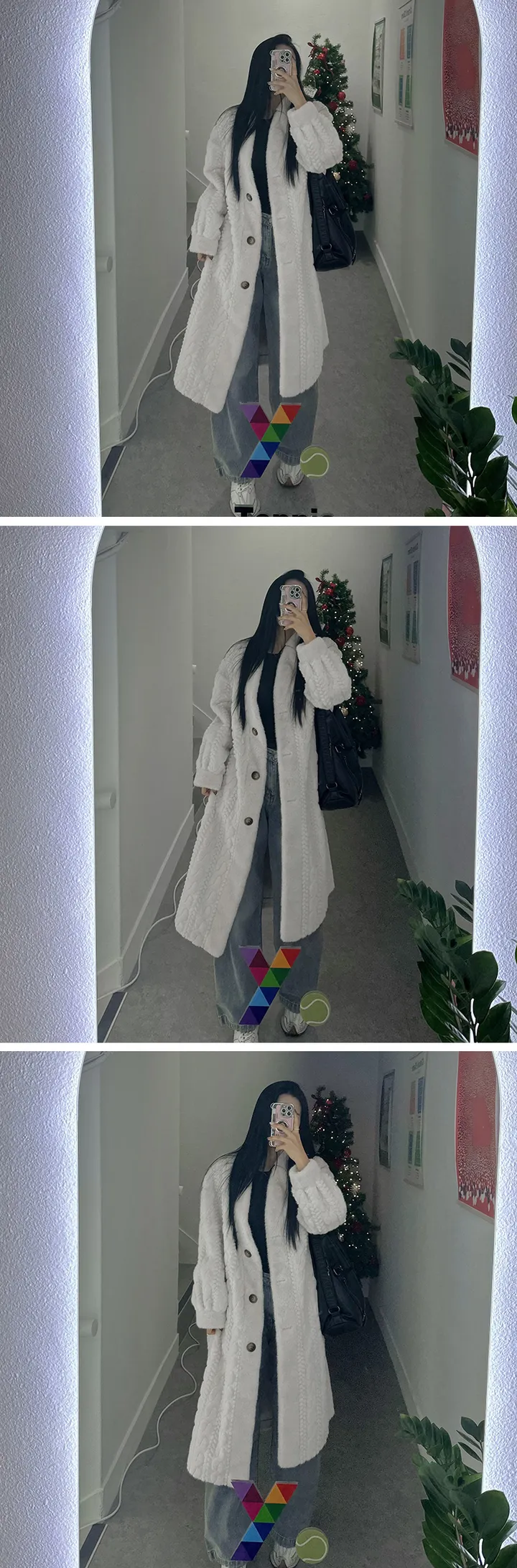 루티 밍크 털 꽈배기 퍼 노카라 오버핏 롱 가디건 코트 자켓 상세 이미지 7