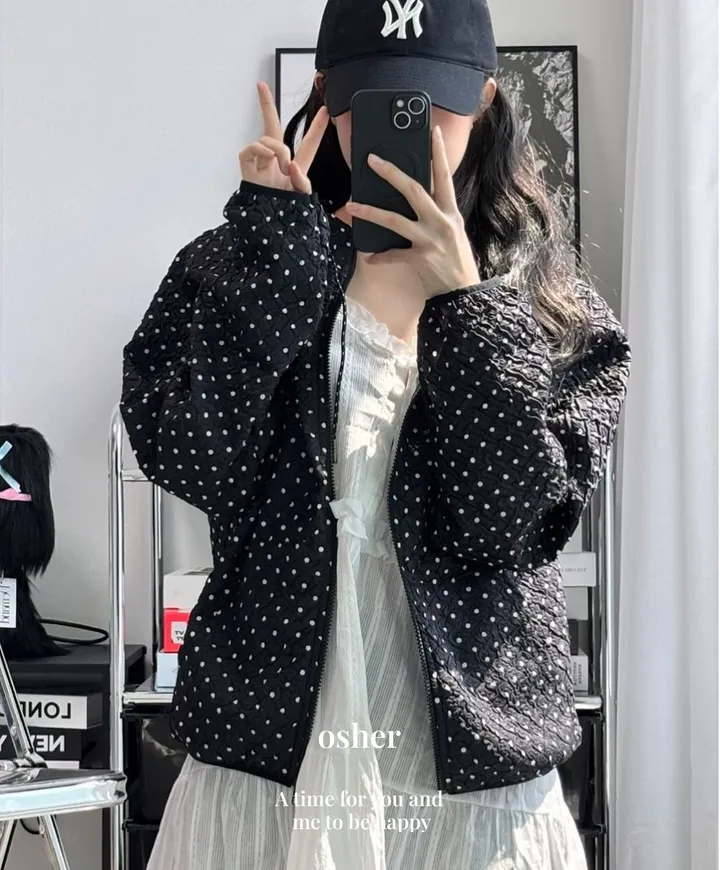 💝인기아우터💝주문폭주[봄아우터] 엔티JP 엠보 도트 후드 집업 /떙땡이/바람막이/봄/여름/아우터/얇은집업 - 2color 상세 이미지 6