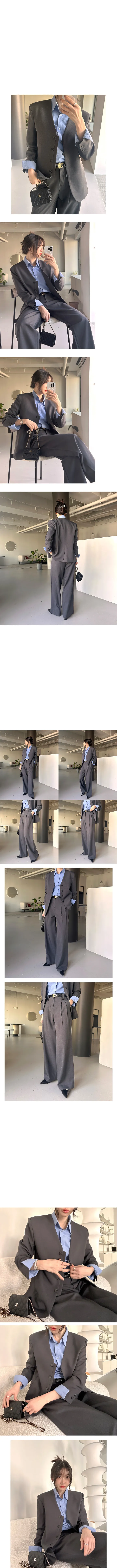 [봄,가을] 브레이 V넥 카라리스 자켓 + 벨트 핀턱 와이드슬랙스 수트세트(정장세트, 면접룩, 출근룩, 하객룩, 수트셋업, 봄자켓, 노카라자켓, 가을자켓, 와이드팬츠,루즈핏자켓) 상세 이미지 7