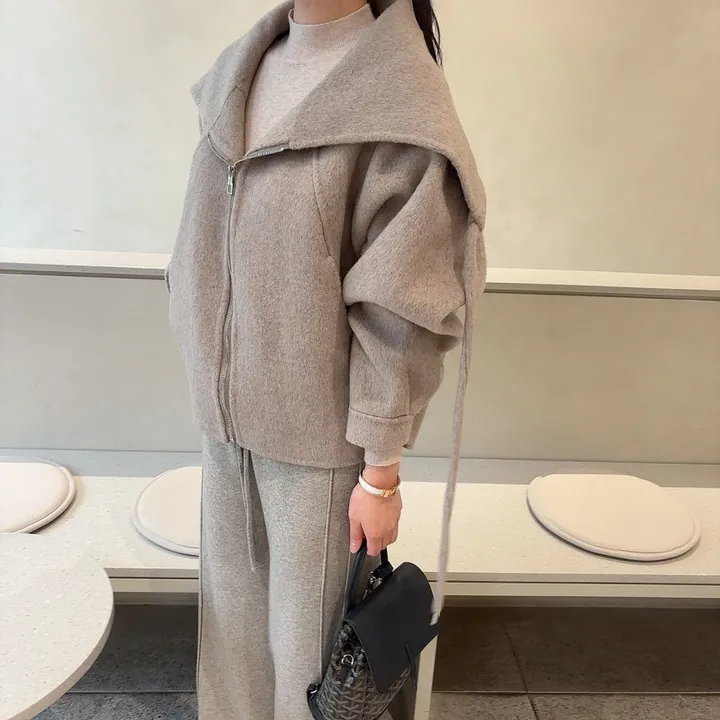 숄카라 양모 울 루즈핏 핸드메이드 숏 코트 상세 이미지 11
