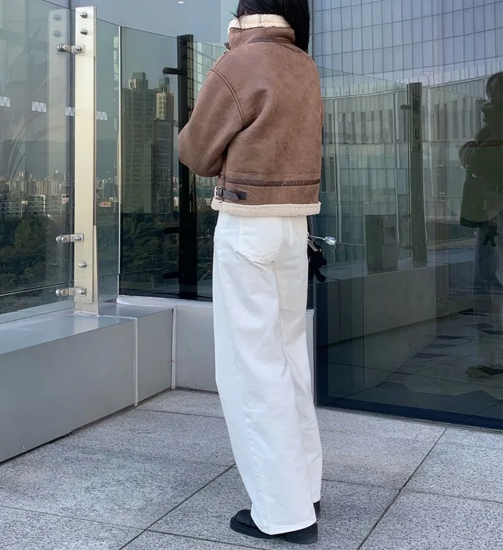 [무스탕맛집❄/유사품No!] 투버클 크롭 레더 양털 무스탕 jk 상세 이미지 35