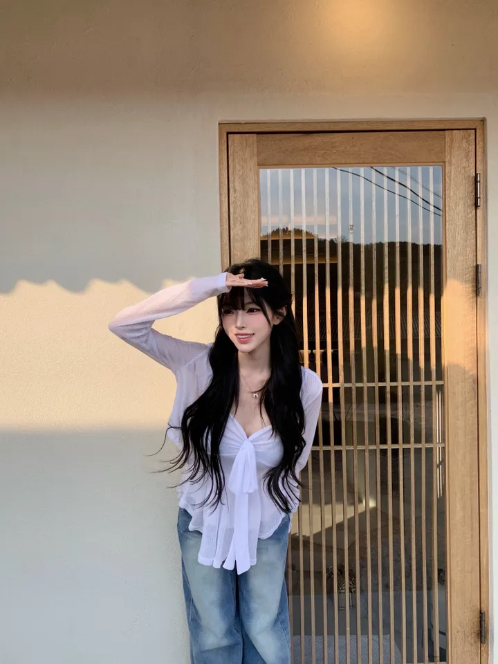[무조건강추/여신핏💗] 프릴 리본 나시 블라우스 가디건 투피스 세트 상세 이미지 4