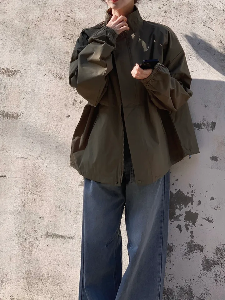 [트렌치 바람막이🤍/아우터맛집!] 트렌치바람막이 야상 하이넥 바람막이 숏트렌치 간절기아우터 데일리룩 숏야상 봄 자켓 오버핏자켓 상세 이미지 36