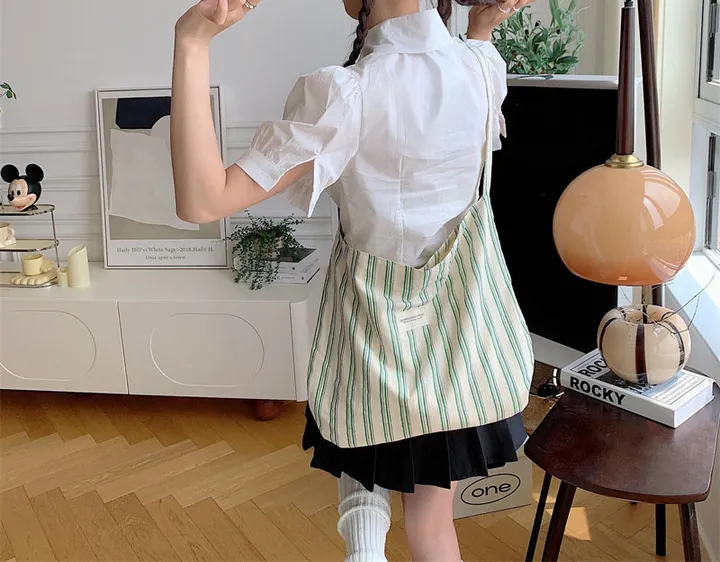 🍉당일출고 🍀가방 스트라이프🥰 에코백 여신 가벼운가방 캔버스 숄더백 여성 핸드백 장바구니 쇼퍼백 크로스백 캐주얼 빈티지 데일리백 상세 이미지 6