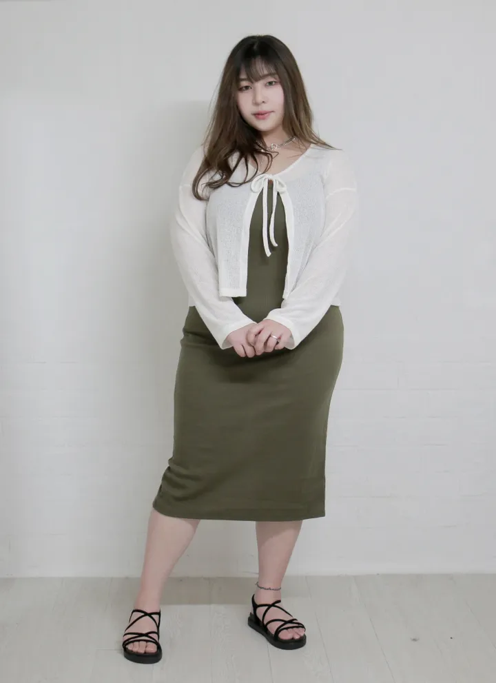 (55-100) 빅사이즈 브이넥 시스루 리본 가디건 살탐방지 얇은가디건 상세 이미지 37