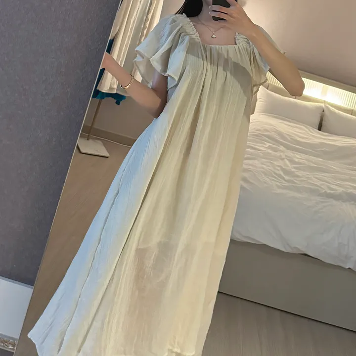 [임산부가능/여리여리핏] 쉬폰 깃털 롱 원피스 잠옷 홈웨어 파자마 상세 이미지 8