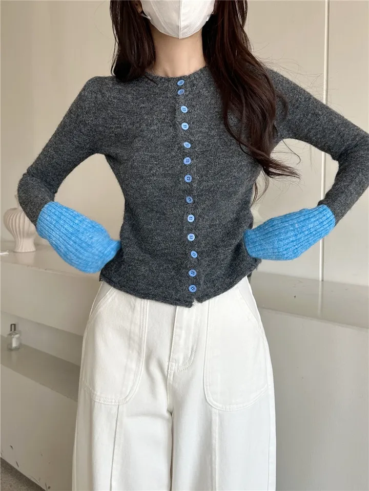 ❣️스타일업❣️ 투톤 가디건 배색 기본 이너 간절기 아우터 봄 가을 가디건 상세 이미지 22